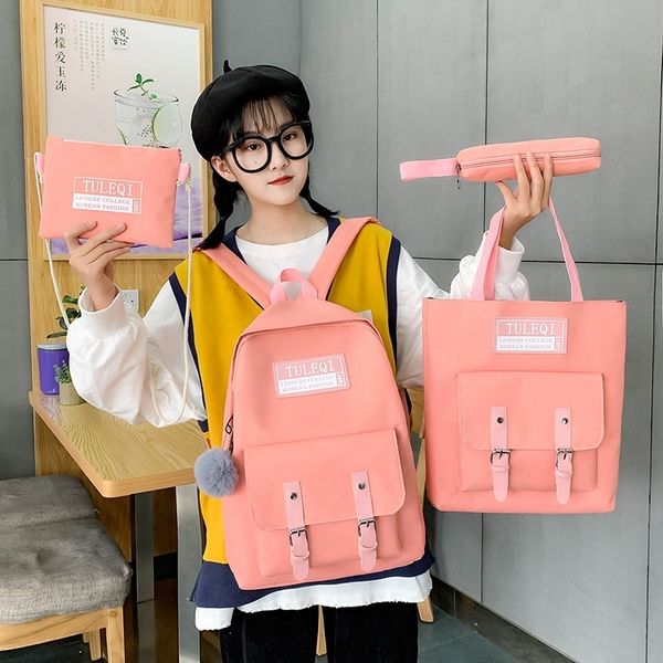 4 piece set school bag fashion canvas women backpack college bag for girls anti theft rucksack bagpack mochilas female knapsack y200706
4 piece set school bag fashion canvas women backpack college bag for girls anti theft rucksack bagpack mochilas female knapsack y200706