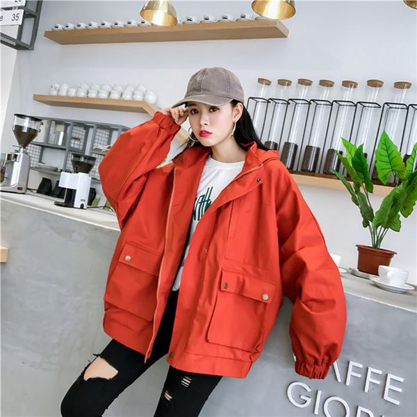 2019 spring autumn new women's korean version of the loose large size bf jacket hooded tooling windbreaker women's jacket le70, Black;brown
2019 spring autumn new women's korean version of the loose large size bf jacket hooded tooling windbreaker women's jacket le70, Black;brown