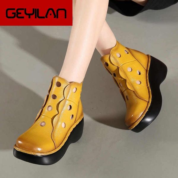 genuine leather women summer boots platform wedges round toes cut out hole ankle boots vintage woman shoes, Black
genuine leather women summer boots platform wedges round toes cut out hole ankle boots vintage woman shoes, Black