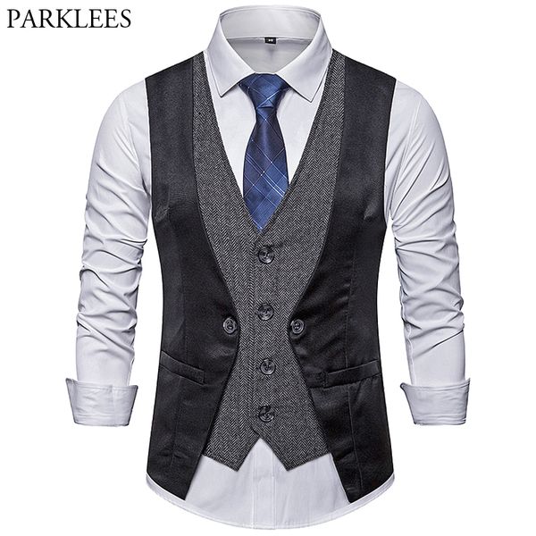 men's stitching fake two-piece single-breasted new casual v-neck vest personality slim fit jacket vest business blazer coat, Black;white
men's stitching fake two-piece single-breasted new casual v-neck vest personality slim fit jacket vest business blazer coat, Black;white