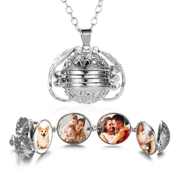 

wholesale magic 4 p memory necklace antique sliver locket pendants multilayer openable fashion box necklace jewelry, Silver