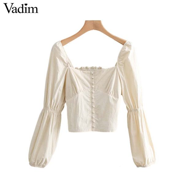 vadim women white slim crop long sleeve square collar backless stylish female shirt stretchy short blusas la936
vadim women white slim crop long sleeve square collar backless stylish female shirt stretchy short blusas la936