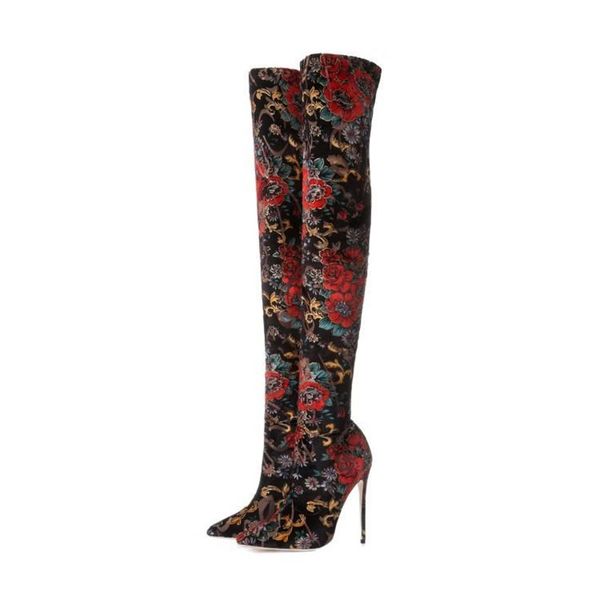embroider stretch fabric boots women pointed toe print shoes floral large size eur 46 style stockings boots arrival, Black
embroider stretch fabric boots women pointed toe print shoes floral large size eur 46 style stockings boots arrival, Black