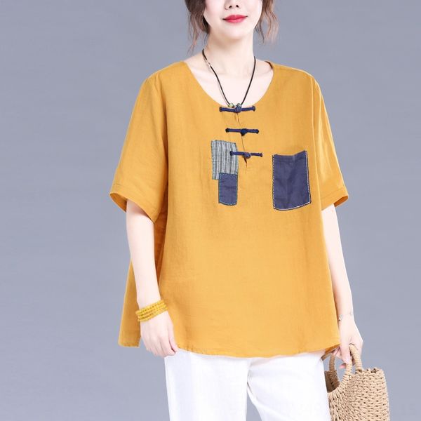 short-sleeved female literary and t-shirt cotton linen style cotton linen round collar t-shirt summer loose casual top, White
short-sleeved female literary and t-shirt cotton linen style cotton linen round collar t-shirt summer loose casual top, White