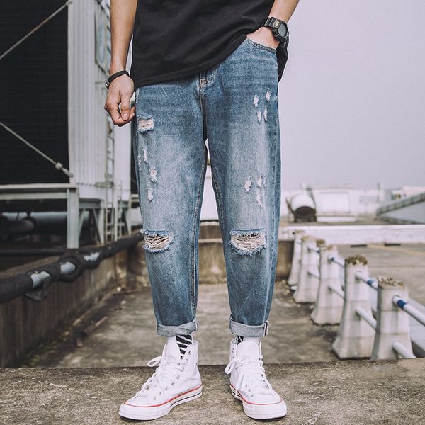 spring new jeans men fashion washed solid color casual torn holes denim pants man street hip hop loose trousers male clothes, Blue
spring new jeans men fashion washed solid color casual torn holes denim pants man street hip hop loose trousers male clothes, Blue