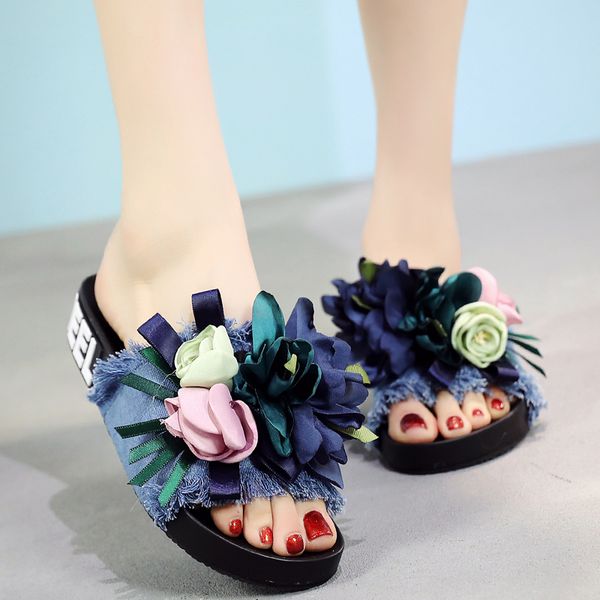 2018 new denim summer slipper flower bow women slides outside women flats beach sandals non-slip fashion, Black
2018 new denim summer slipper flower bow women slides outside women flats beach sandals non-slip fashion, Black