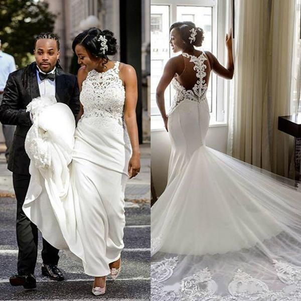 2020 country wedding dresses mermaid jewel lace applique satin bridal gowns sweep train backless african wedding gowns, White
2020 country wedding dresses mermaid jewel lace applique satin bridal gowns sweep train backless african wedding gowns, White