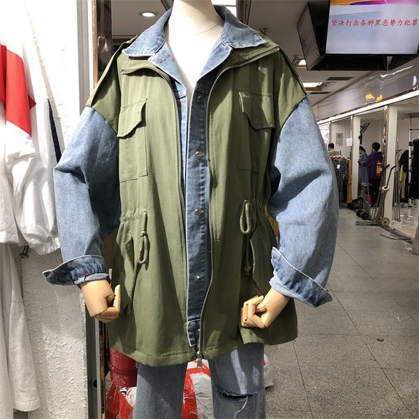 fall 2018 women fake two denim patchwork trench korean spring loose long drawstring waist female windbreaker coat, Tan;black
fall 2018 women fake two denim patchwork trench korean spring loose long drawstring waist female windbreaker coat, Tan;black
