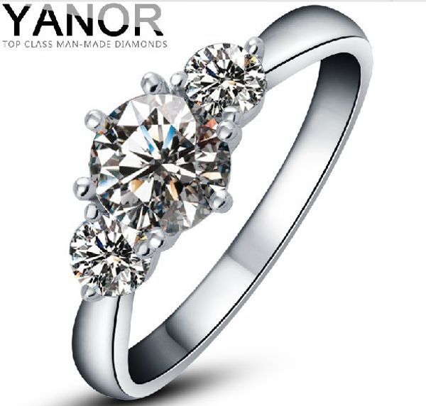 three stones 2 brilliant cut test as real genuine moissanite engagement ring solid 18k white gold anniversary ring, Golden;silver
three stones 2 brilliant cut test as real genuine moissanite engagement ring solid 18k white gold anniversary ring, Golden;silver