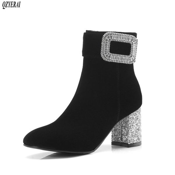 women ankle boots round toe med heel short boots brand bee embroider velvet boot women winter shoe zapatos de mujer, Black
women ankle boots round toe med heel short boots brand bee embroider velvet boot women winter shoe zapatos de mujer, Black