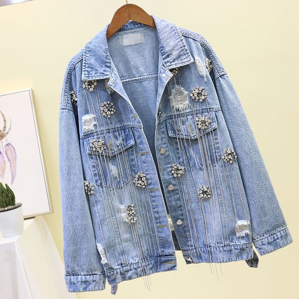 2019 new sprig autumn long sleeve women denim jackets all-match diamond tassel hole students jeans single breasted outwear, Black;brown
2019 new sprig autumn long sleeve women denim jackets all-match diamond tassel hole students jeans single breasted outwear, Black;brown