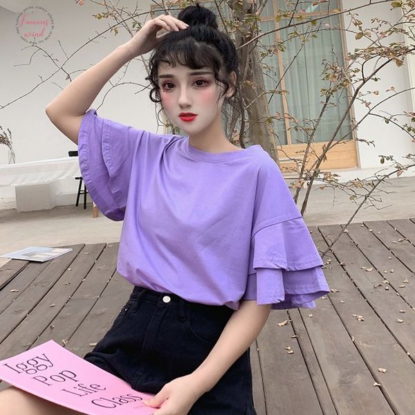 korean loose casual ruffles short sleeve simple tshirt summer kawaii solid t shirt harajuku ulzzang o neck tees purple white top
korean loose casual ruffles short sleeve simple tshirt summer kawaii solid t shirt harajuku ulzzang o neck tees purple white top