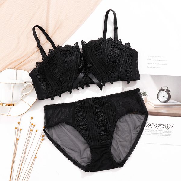 new 2019 lace drill bra set women plus size push up underwear set bra and underpants ab cup for female, Red;black 
new 2019 lace drill bra set women plus size push up underwear set bra and underpants ab cup for female, Red;black