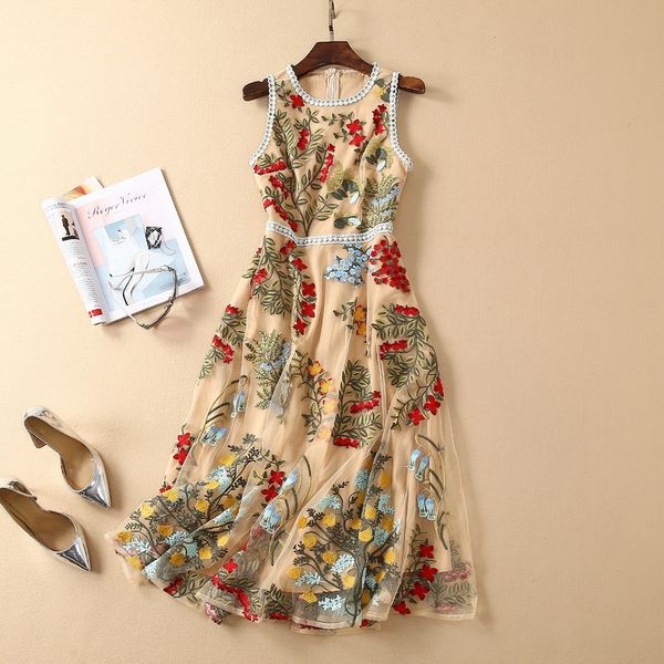 european and american women's fashion 2019 spring new style sleeveless round collar heavy industry mesh embroidered dress, Black;gray
european and american women's fashion 2019 spring new style sleeveless round collar heavy industry mesh embroidered dress, Black;gray