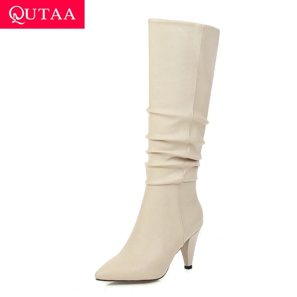 qutaa 2020 flock pu leather women shoes autumn winter pointed toe slip on women boots square heel knee high boots size34-43, Black
qutaa 2020 flock pu leather women shoes autumn winter pointed toe slip on women boots square heel knee high boots size34-43, Black