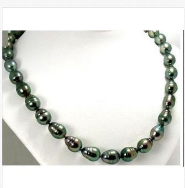 18"10-12mm tahitian genuine black peacock green redish pearl necklace, Silver
18"10-12mm tahitian genuine black peacock green redish pearl necklace, Silver
