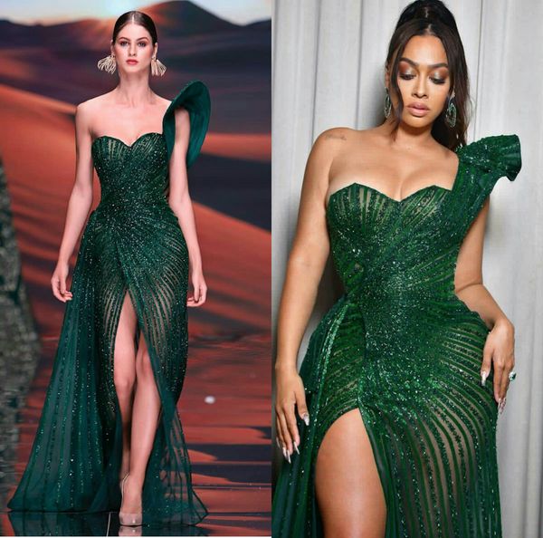 2020 dark green mermaid prom dresses one shoulder lace beads sequins evening dress high split formal party robes de soirée, Black;red
2020 dark green mermaid prom dresses one shoulder lace beads sequins evening dress high split formal party robes de soirée, Black;red