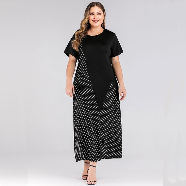 factory direct real seuropean and american foreign trade new large size womens fashion round neck striped stitching dress 425#, White;black
factory direct real seuropean and american foreign trade new large size womens fashion round neck striped stitching dress 425#, White;black