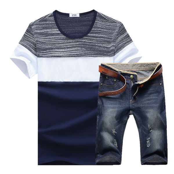 men summer set male summer t-shirt with denim shorts, Gray 
men summer set male summer t-shirt with denim shorts, Gray