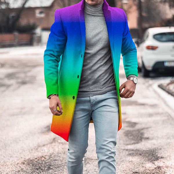 mens casual rainbow gradient lapel single breasted coat long sleeve slim jacket, Black;brown
mens casual rainbow gradient lapel single breasted coat long sleeve slim jacket, Black;brown
