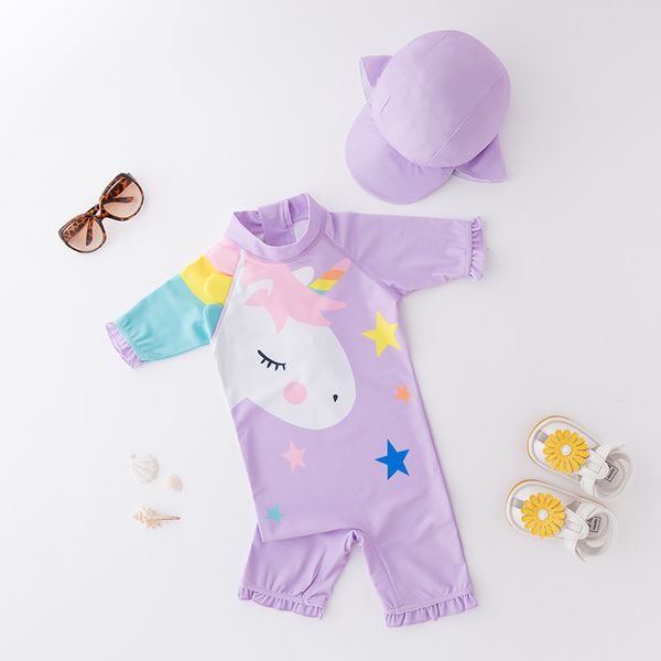 2020 new fashion girls unicorn one-piece swimsuit long sleeve purple pony with hat children's spring surfing swimming set
2020 new fashion girls unicorn one-piece swimsuit long sleeve purple pony with hat children's spring surfing swimming set