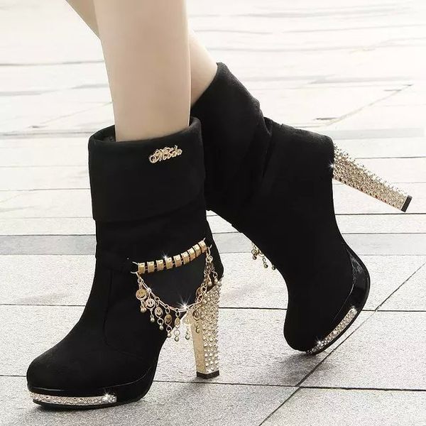autumn women chains tassel high heel ankle boots2016 winter ladies elegant flock thick heel short boots woman platform boots, Black
autumn women chains tassel high heel ankle boots2016 winter ladies elegant flock thick heel short boots woman platform boots, Black