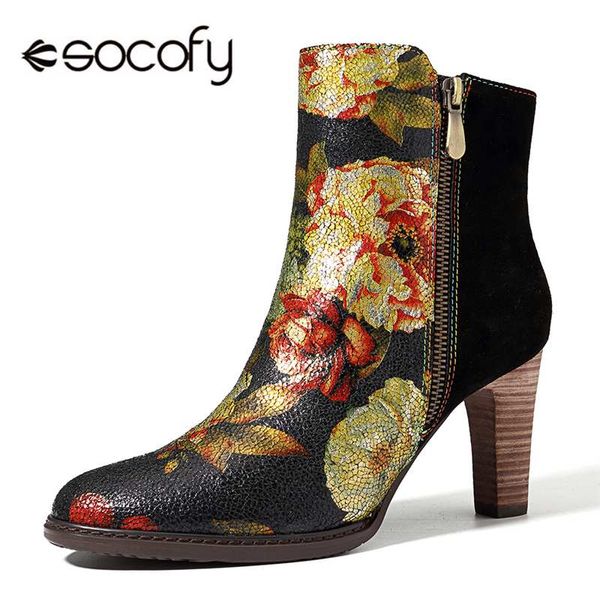 socofy splicing genuine leather boots women shoes winter bohemian vintage flower printed suede ankle boots zipper high heels new, Black
socofy splicing genuine leather boots women shoes winter bohemian vintage flower printed suede ankle boots zipper high heels new, Black