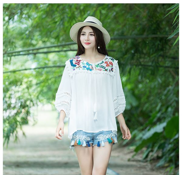 women bohemian shirt 2019 mori girls japanese style designer ethnic three quarter sleeve v neck white embroidery tassels blouse
women bohemian shirt 2019 mori girls japanese style designer ethnic three quarter sleeve v neck white embroidery tassels blouse