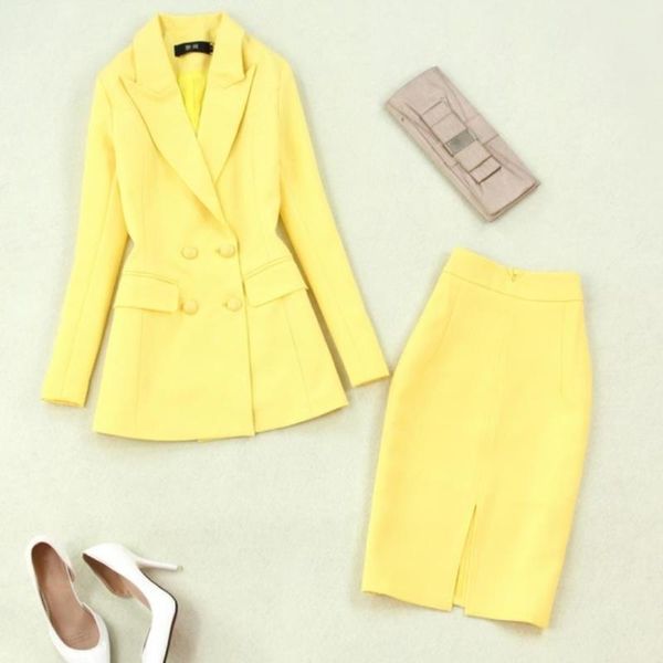 two piece sets spring autumn new women yellow double breasted blazer + package hip high waist skirt, White;black
two piece sets spring autumn new women yellow double breasted blazer + package hip high waist skirt, White;black