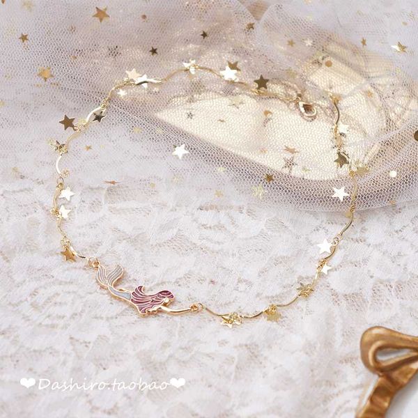 link, chain girl's heart fairy elegant sea daughter mermaid ji wave star necklace neck bracelets, Black
link, chain girl's heart fairy elegant sea daughter mermaid ji wave star necklace neck bracelets, Black
