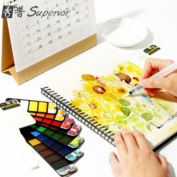 Fan-shaped Superior Solid Watercolor Paint Beginner Transparent Sketch Portable Color Paint Fountain Pen Art Supplies
