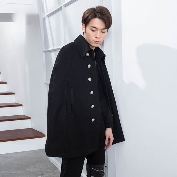 large sleeveless black coat men's medium-length tweed shawl cape woolen coat cloak bat shirt double-breasted
large sleeveless black coat men's medium-length tweed shawl cape woolen coat cloak bat shirt double-breasted