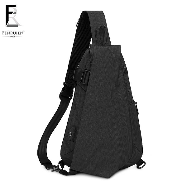 

frn black chest pack men casual shoulder crossbody bag usb charging chest bag water repellent travel messenger male fashion