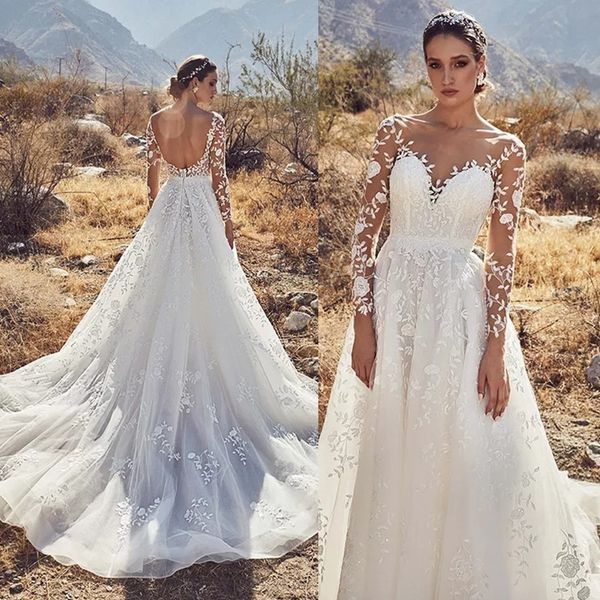 2020 spring new long sleeves a line wedding dresses bateau sheer lace applique custom made bridal gowns plus size bohemian wedding dress, White
2020 spring new long sleeves a line wedding dresses bateau sheer lace applique custom made bridal gowns plus size bohemian wedding dress, White