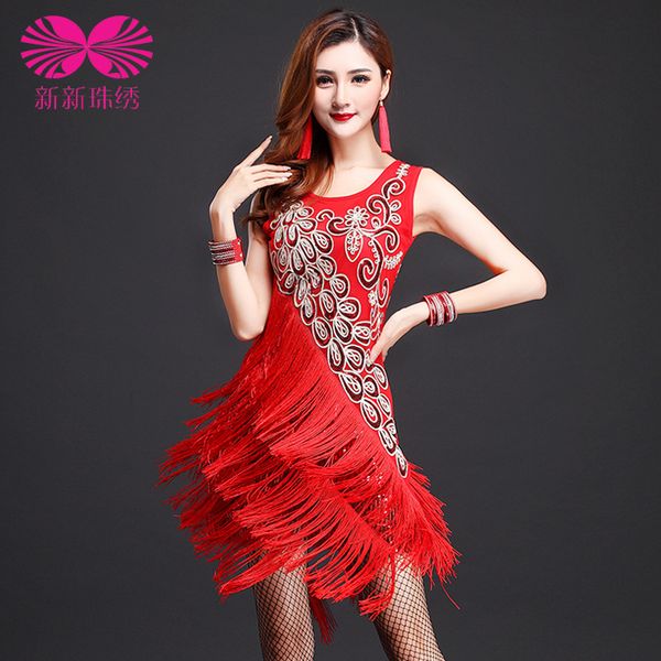 new latin dance costumes dance performances women's sequins fringed latin skirts practice clothes, Black;red
new latin dance costumes dance performances women's sequins fringed latin skirts practice clothes, Black;red