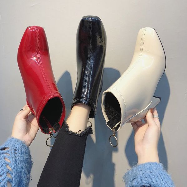 booties female 2019 new korean version of the wild square head british wind thick heel ankle boots, Black
booties female 2019 new korean version of the wild square head british wind thick heel ankle boots, Black