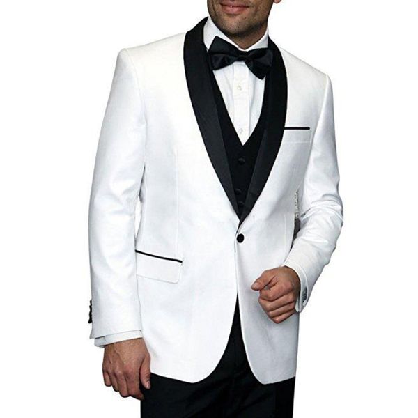 2019 white groomsmen one button groom tuxedos shawl black lapel men suits bridegroom suits (jacket + pants + vest + bow tie), Black;gray
2019 white groomsmen one button groom tuxedos shawl black lapel men suits bridegroom suits (jacket + pants + vest + bow tie), Black;gray
