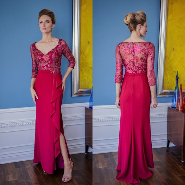 fuchsia mother of the bride dresses v neck lace appliques mermaid wedding guest dress 3/4 long sleeves formal mother gowns, Black;red
fuchsia mother of the bride dresses v neck lace appliques mermaid wedding guest dress 3/4 long sleeves formal mother gowns, Black;red