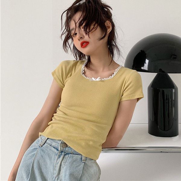 women square collar t-shirts fashion knitted tee shirts slim pullover short sleeve crop 2020, White
women square collar t-shirts fashion knitted tee shirts slim pullover short sleeve crop 2020, White