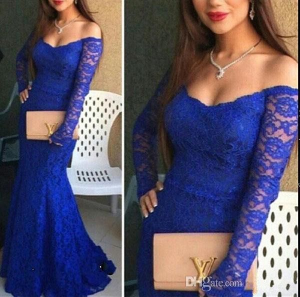 royal blue lace mermaid evening dresses with zipper back 2020 off shoulder prom gowns long sleeves party dress, Black;red
royal blue lace mermaid evening dresses with zipper back 2020 off shoulder prom gowns long sleeves party dress, Black;red