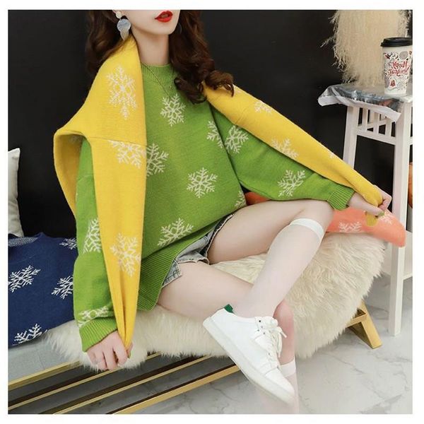 winter oversized knitted sweater women snowflake casual warm knit pullover christmas sweater jumper, White;black
winter oversized knitted sweater women snowflake casual warm knit pullover christmas sweater jumper, White;black