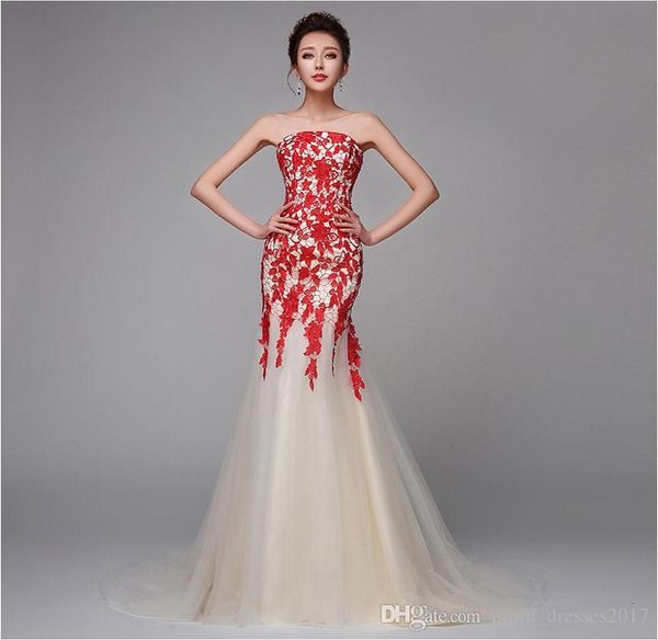 new bra champagne long party prom dresses fashion red lace fishtail slim sleeveless evening dresses, Black;red
new bra champagne long party prom dresses fashion red lace fishtail slim sleeveless evening dresses, Black;red