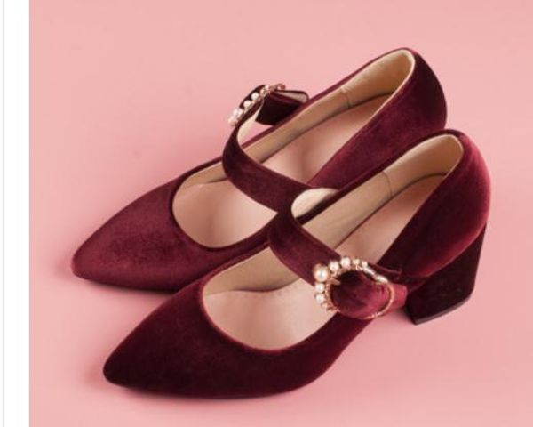 send 2018 spring and autumn new style pointed end velvet coarse heel high-heel women's shoes, Black
send 2018 spring and autumn new style pointed end velvet coarse heel high-heel women's shoes, Black
