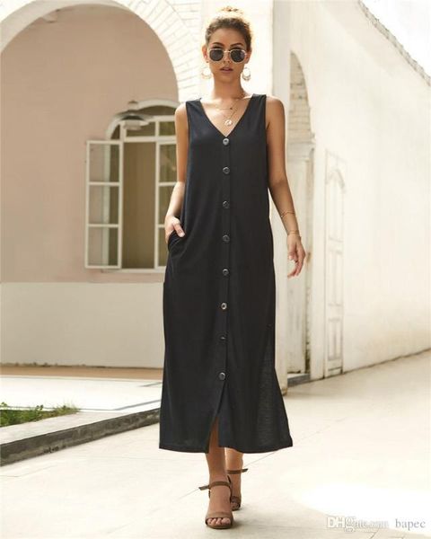 neck dress fashion ladies sleeveless dresses with button summer holidays dress women casual clothing summer solid v, Black;gray
neck dress fashion ladies sleeveless dresses with button summer holidays dress women casual clothing summer solid v, Black;gray