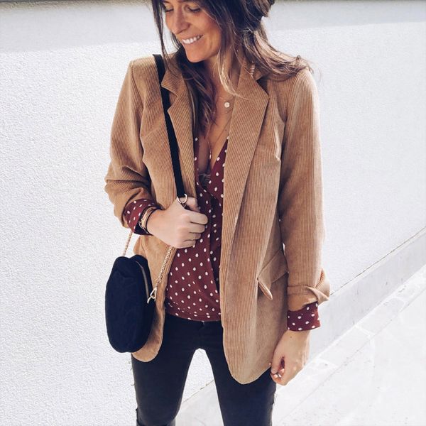 2018 autumn women blazer jacket ladies open front business blazer corduroy slim suit jacket coat for female, White;black
2018 autumn women blazer jacket ladies open front business blazer corduroy slim suit jacket coat for female, White;black