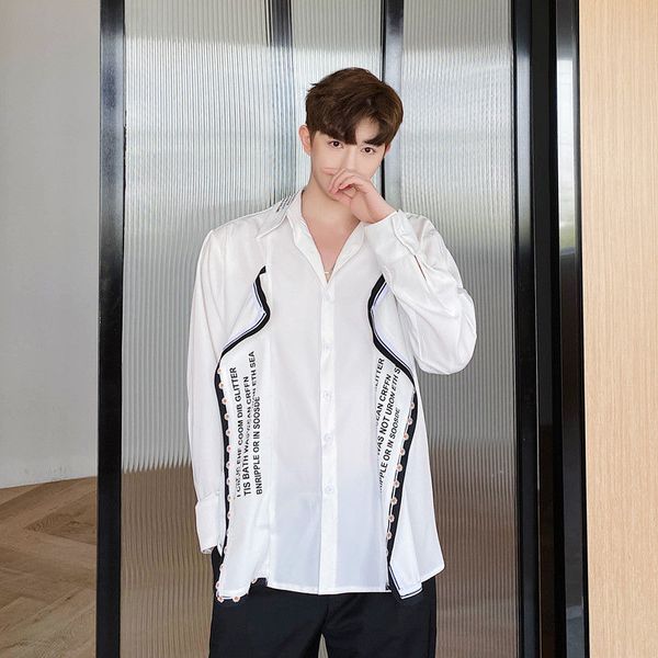 men's casual shirts 2021 spring and autumn youth personality design letter printing loose long-sleeved shirt fashion top, White;black
men's casual shirts 2021 spring and autumn youth personality design letter printing loose long-sleeved shirt fashion top, White;black