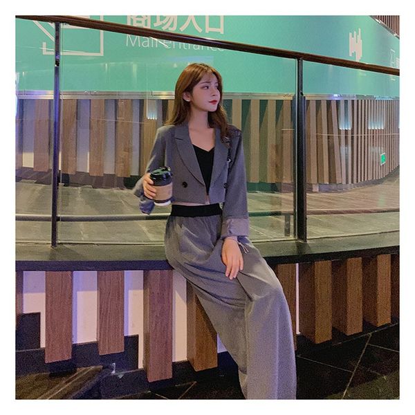 women's suit 2019 autumn new fashion casual temperament wide leg solid color single buckle small suit trousers two-piece, White;black
women's suit 2019 autumn new fashion casual temperament wide leg solid color single buckle small suit trousers two-piece, White;black