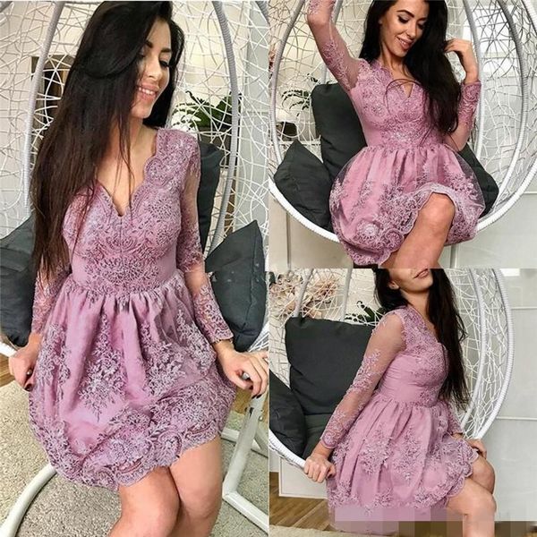 2020 pastel purple homecoming dresses long sleeves v neck lace applique a line cocktail party prom gowns custom made, Blue;pink
2020 pastel purple homecoming dresses long sleeves v neck lace applique a line cocktail party prom gowns custom made, Blue;pink