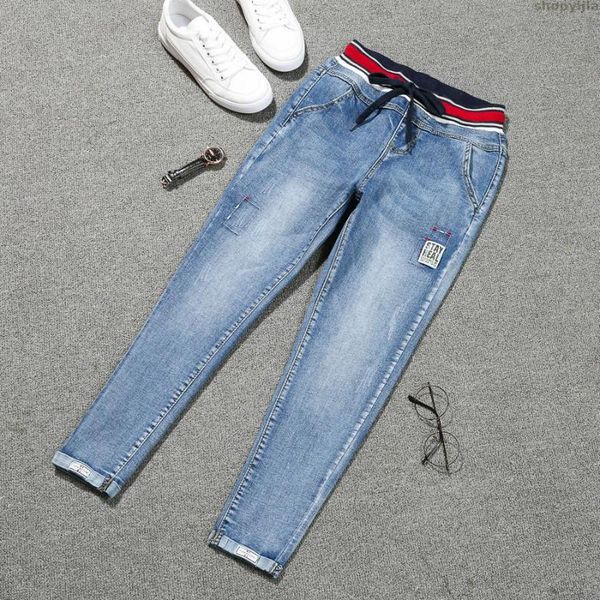 new women denim elastic nine cropped patch cuff pencil jeans women 5xl stretch jeans plus size lace up, Blue
new women denim elastic nine cropped patch cuff pencil jeans women 5xl stretch jeans plus size lace up, Blue