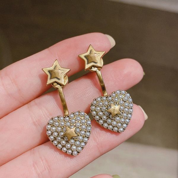 c1996 s925 silver needle ear studs, five-pointed star heart-shaped beaded earrings women's peach heart stylish french jewelry, Golden;silver
c1996 s925 silver needle ear studs, five-pointed star heart-shaped beaded earrings women's peach heart stylish french jewelry, Golden;silver